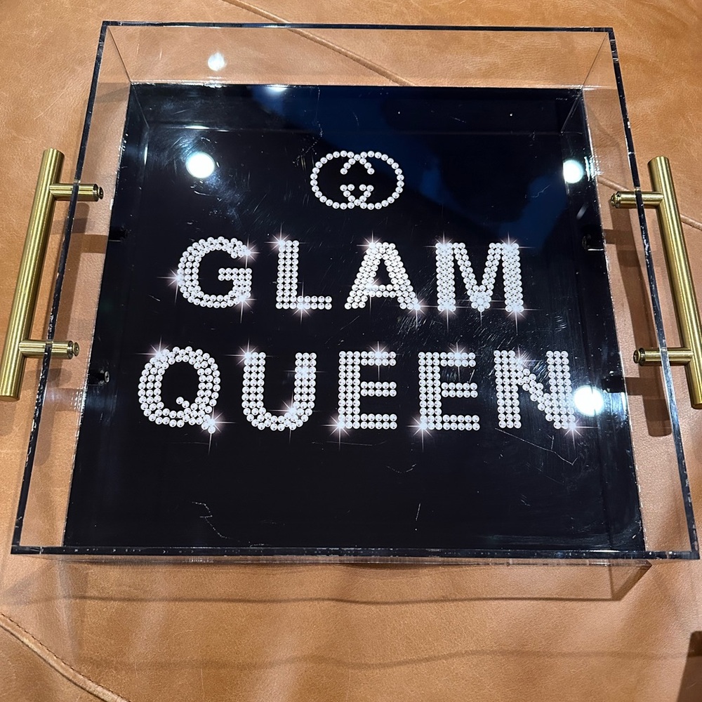 Chic Black Tray with Gold Handles 12x12